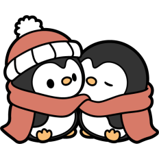 cute winter penguin couple kissing
