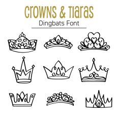 Crowns & Tiaras Dingbats Font – Royal Clipart Icons for Silhouette Studio & Crafts