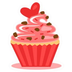 Cupcake with Heart Pink Frosting Valentine’s Day Print and Cut