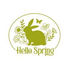 Hello Spring Easter Bunny with Flowers and Butterflies