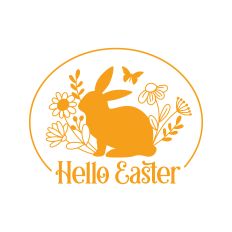 Hello Easter Rabbit Silhouette with Flowers