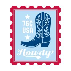 Howdy with cowboy boot and postage stamp