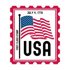 USA with flag and postage stamp