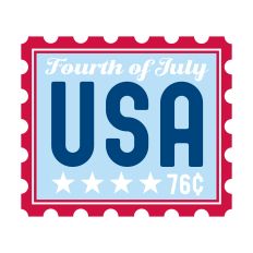 Fourth of July USA with postage stamp