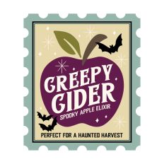 Creepy Cider postage stamp with apple