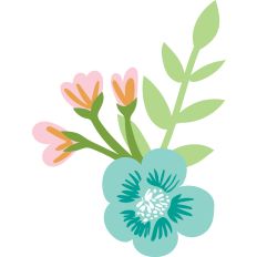 Pink and Blue Flowers with Green Leaves