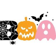 Boo Design with Pumpkin, Bats, Spider and Ghost