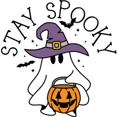 Stay Spooky Ghost wtih Pumpkin Bucket