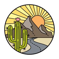 Round with Cactus Mountains Sunshine Colored Design