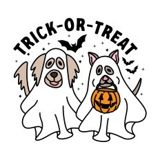 Trick or Treat Dogs in Ghost Costumes