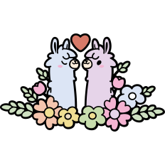 cute alpaca couple in flower bush