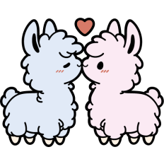 cute baby fluffy pastel llama kissing