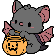 cute baby bat with a pumpkin basket 