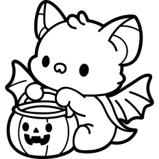 cute bat with pumpkin lineart