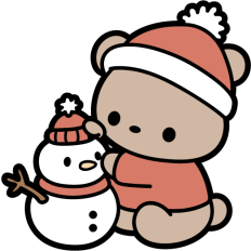 cute winter bear building a snowman