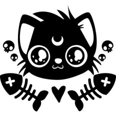 cute black cat and fishbones