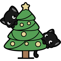cute christmas tree with black kittens