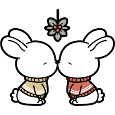 cute bunnies kissing under the mistletoe