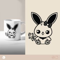 Cute Bunny with Rose Silhouette Cut File
