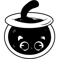 cue black cat in a bowl