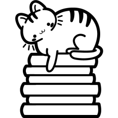 cute cat on a book pile lineart