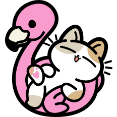 cute cat on an inflatable flamingo