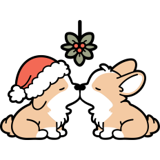 cute christmas corgi kissing under the mistletoe