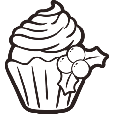 simple christmas cupcake with mistletoe lineart