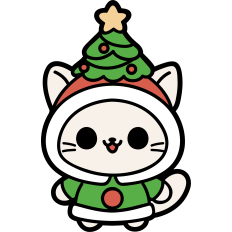 cute christmas elf cat with a christmas tree hat