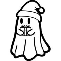 cute christmas ghost with present lineart