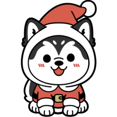 cute christmas husky with santa costume
