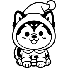 cute christmas husky with santa costume lineart