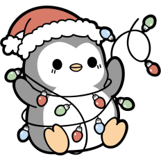 cute penguin tangled in christmas lights