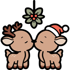 cute christmas reindeer kissing under the mistletoe