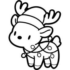cute reindeer tangled in christmas lights lineart
