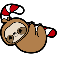 cute christmas sloth hanging on candy cane