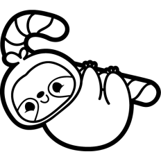 cute christmas sloth hanging on candy cane lineart