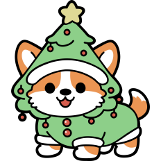 cute corgi in a cristmas tree costume
