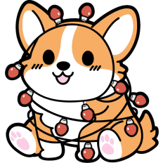 cute corgi tangled in christmas lights