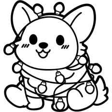 cute corgi tangled in christmas lights lineart