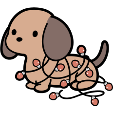 cute dachshund tangled in christmas lights