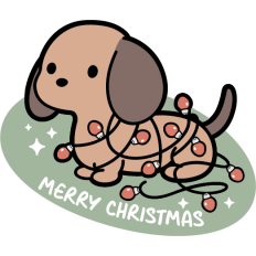 cute dachshund tangled in christmas lights
