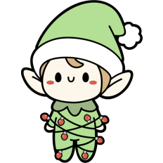 cute elf tangled in christmas lights