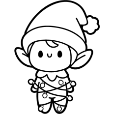 cute elf tangled in christmas light lineart
