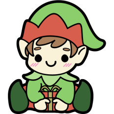 cute christmas elf with a gift