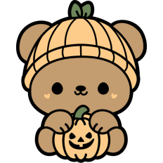 cute fall bear with pumpkin
