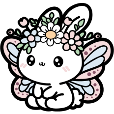 cute spring bunny with floral crown and wings