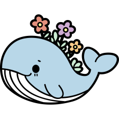 cute whale with flowers