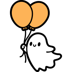 cute ghost flying with balloons