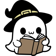 simple reading ghost with witch hat